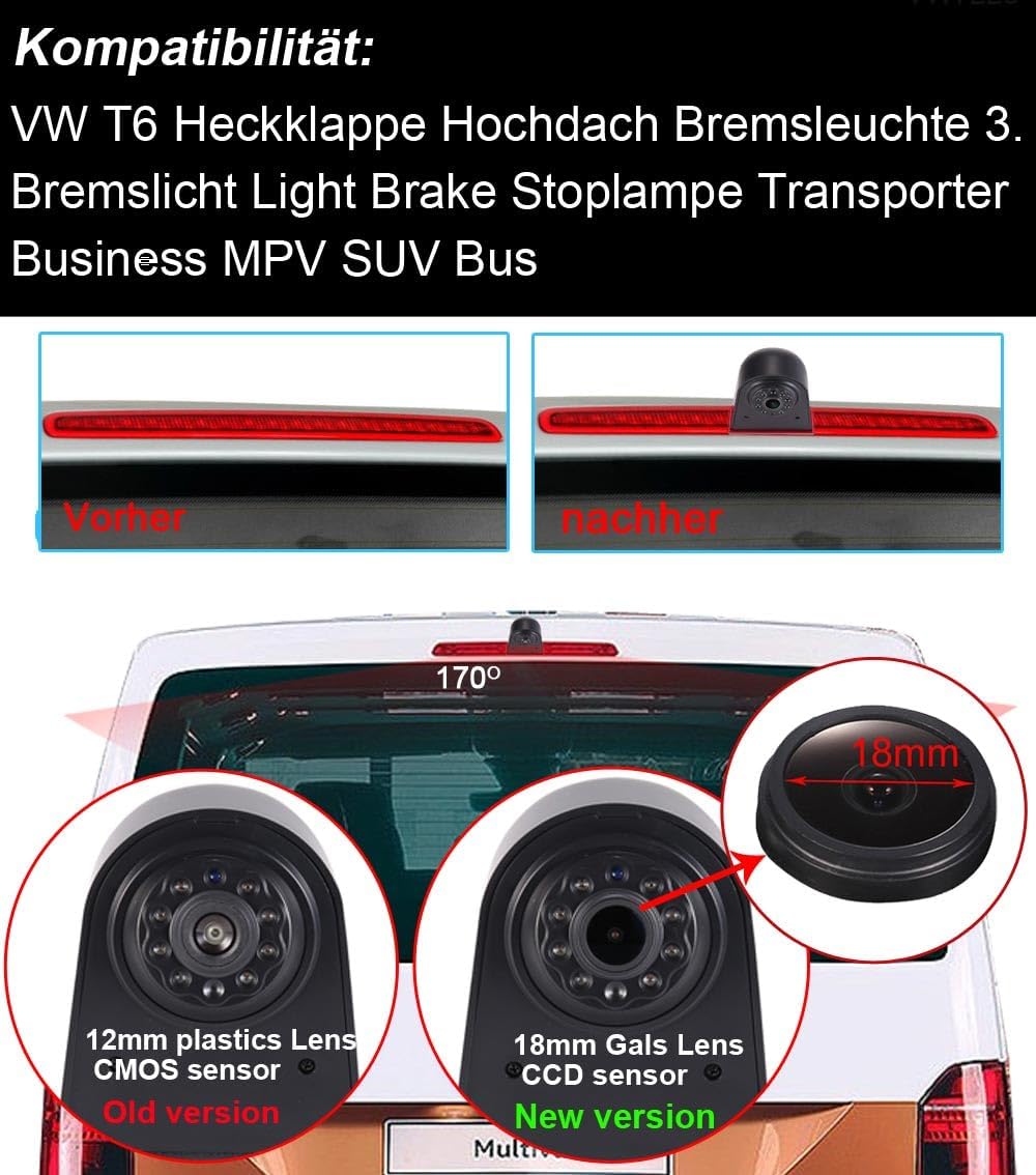 1280 * 720 Brake Bremsleuchte Auto Kamera Third roof Bremslicht Rückfahrkamera Replacement for VW T6