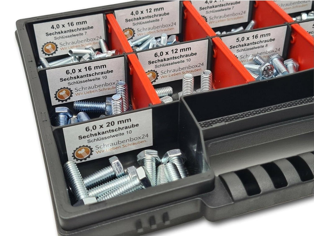 Sechskantschrauben Sortiment M4-M5-M6 // 8mm-20mm 215 tlg. Schraubenbox Vollgewindeschrauben Maschin
