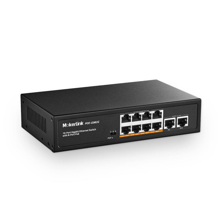 MokerLink 10 Port Gigabit PoE Switch, 8 GE PoE+, 2 GE Uplink, 10/100/1000Mbps, 120W 802.3af/at PoE,