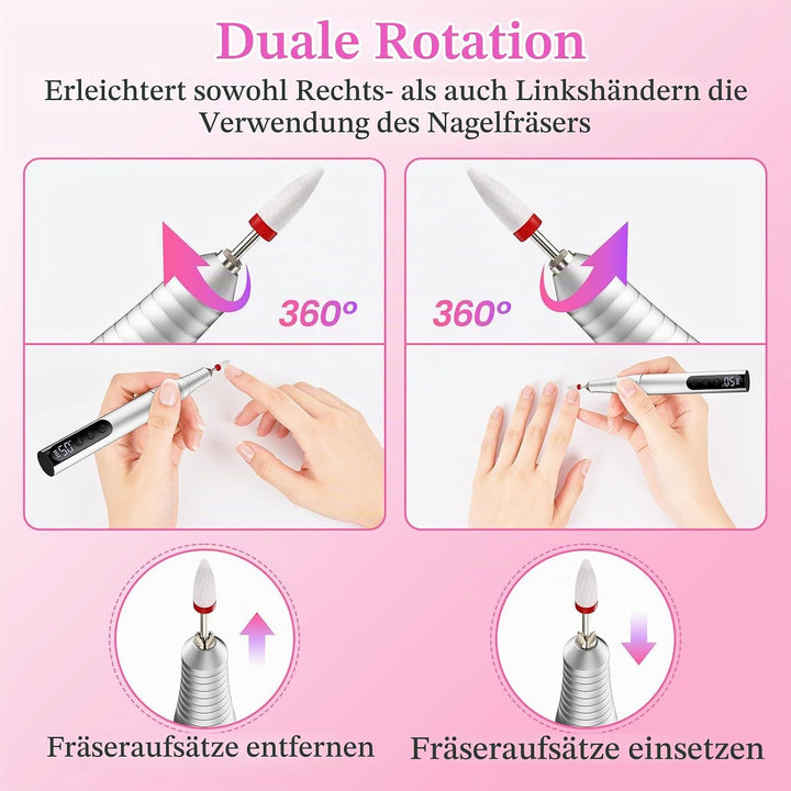 Nagelfräser Kabellos, 13 in 1 Elektrische Nagelfeile - 35000 U/Min Nagelfräser für Gelnägel, Mit LCD