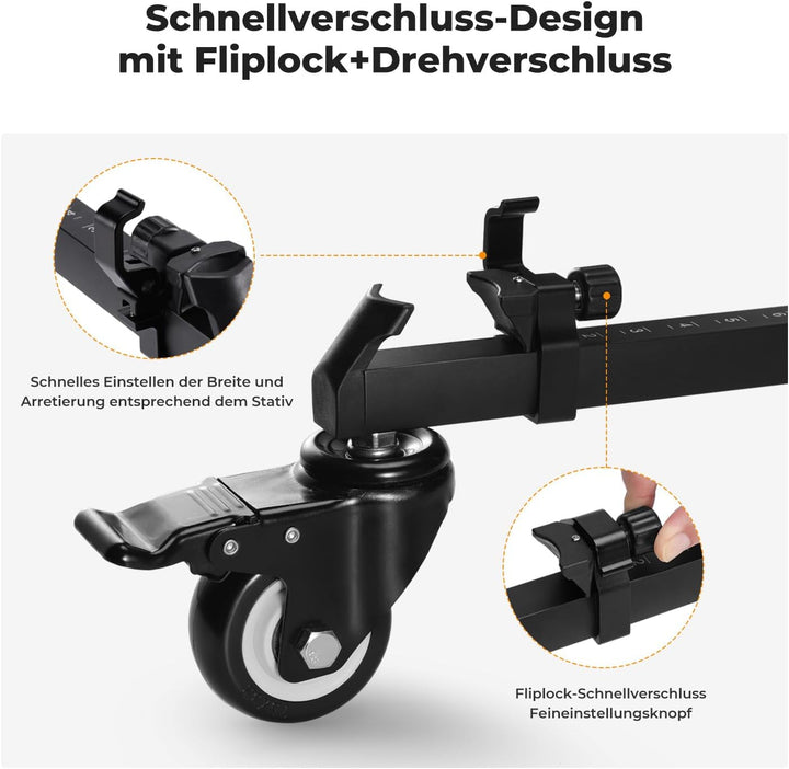 K&F CONCEPT Heavy Duty Tripod Dolly, Universal Fotografie Stativ Wagen für Stative Lichtstative,Hoch