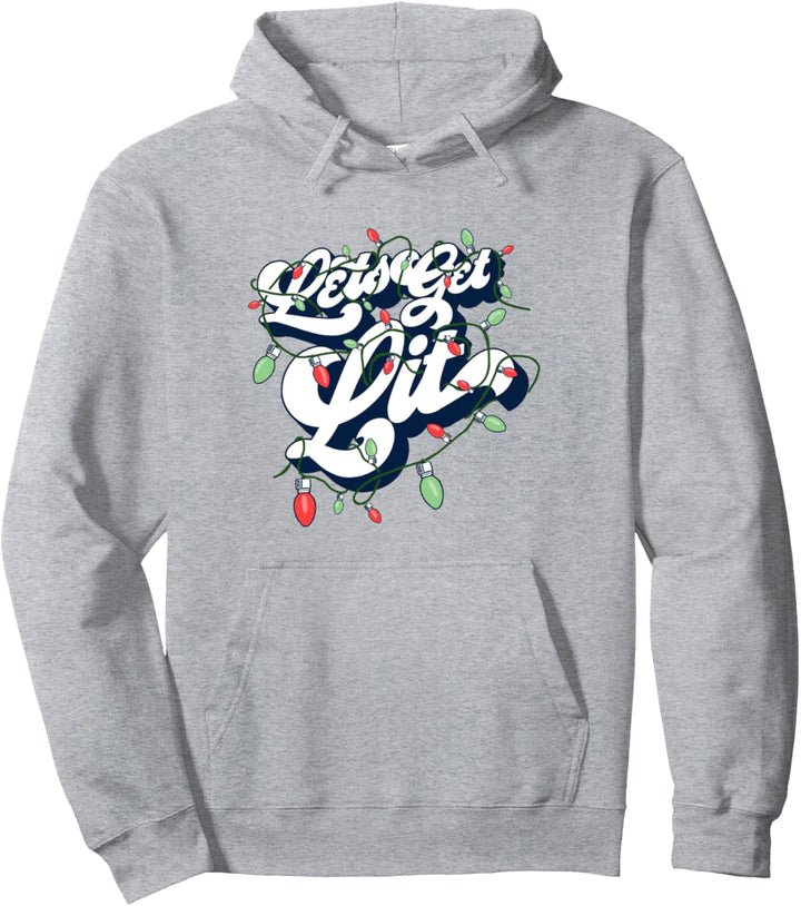 Let's Get Lit! Funny Drinking Christmas Light Graphic Pullover Hoodie
