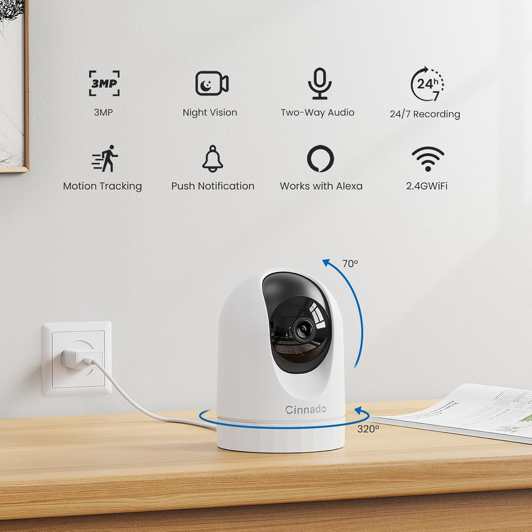 Cinnado Überwachungskamera Innen - 2K 3MP Babyphone mit Kamera, 360 Grad WLAN Indoor Hundekamera mit
