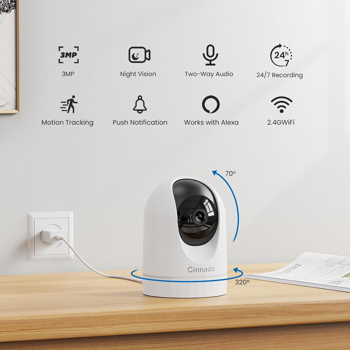 Cinnado Überwachungskamera Innen - 2K 3MP Babyphone mit Kamera, 360 Grad WLAN Indoor Hundekamera mit