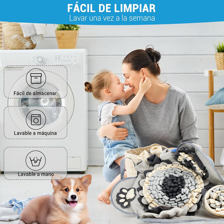 Schnüffelteppich für Hunde, Schnüffelmatte mit 2 Knochen Spielzeug, Waschbar Futtermatte für Hunde A