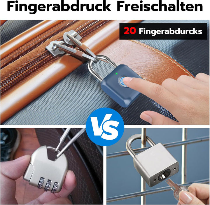 Schloss mit Fingerabdruck, Eseesmart Fingerabdruck Vorhängeschloss, Spind Schloss, USB-Aufladung Bio