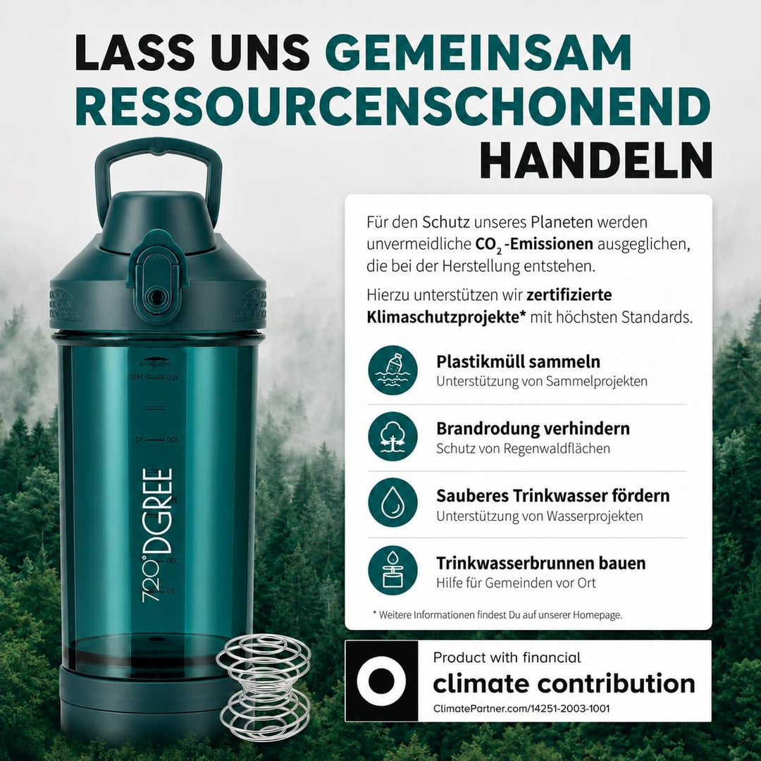 720°DGREE Protein Shaker mit Pulverfach 550ml “uberShaker“ – Auslaufsicher, BPA-Frei, Skala, Spiralm