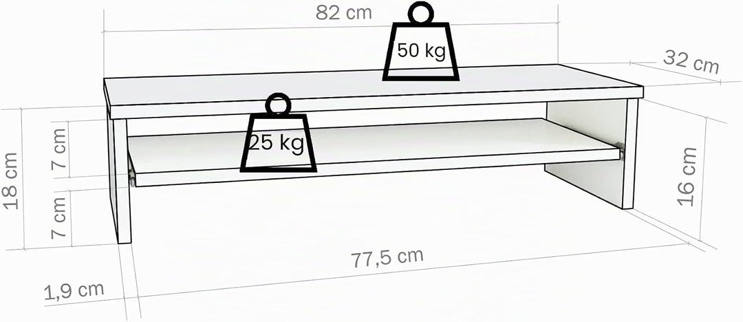 Henor, Monitorständer mit herausnehmbarer Ablage, TV-Bildschirmerhöhung, in FSC® Holz, 82 x 32 x 18