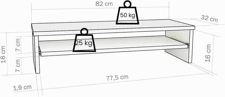 Henor, Monitorständer mit herausnehmbarer Ablage, TV-Bildschirmerhöhung, in FSC® Holz, 82 x 32 x 18