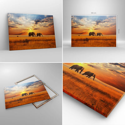 Bilder auf Leinwand 100x70cm Leinwandbild Elefanten Safari Dschungel Busch Gross Wanddeko Bild Schla