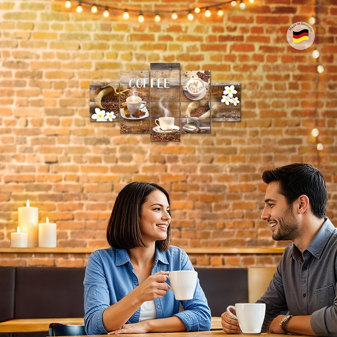 Runa Art Wandbilder Kaffeetasse Küche 5 Teilig Bild auf Vlies Leinwand Deko Esszimmer Küchenbilder K