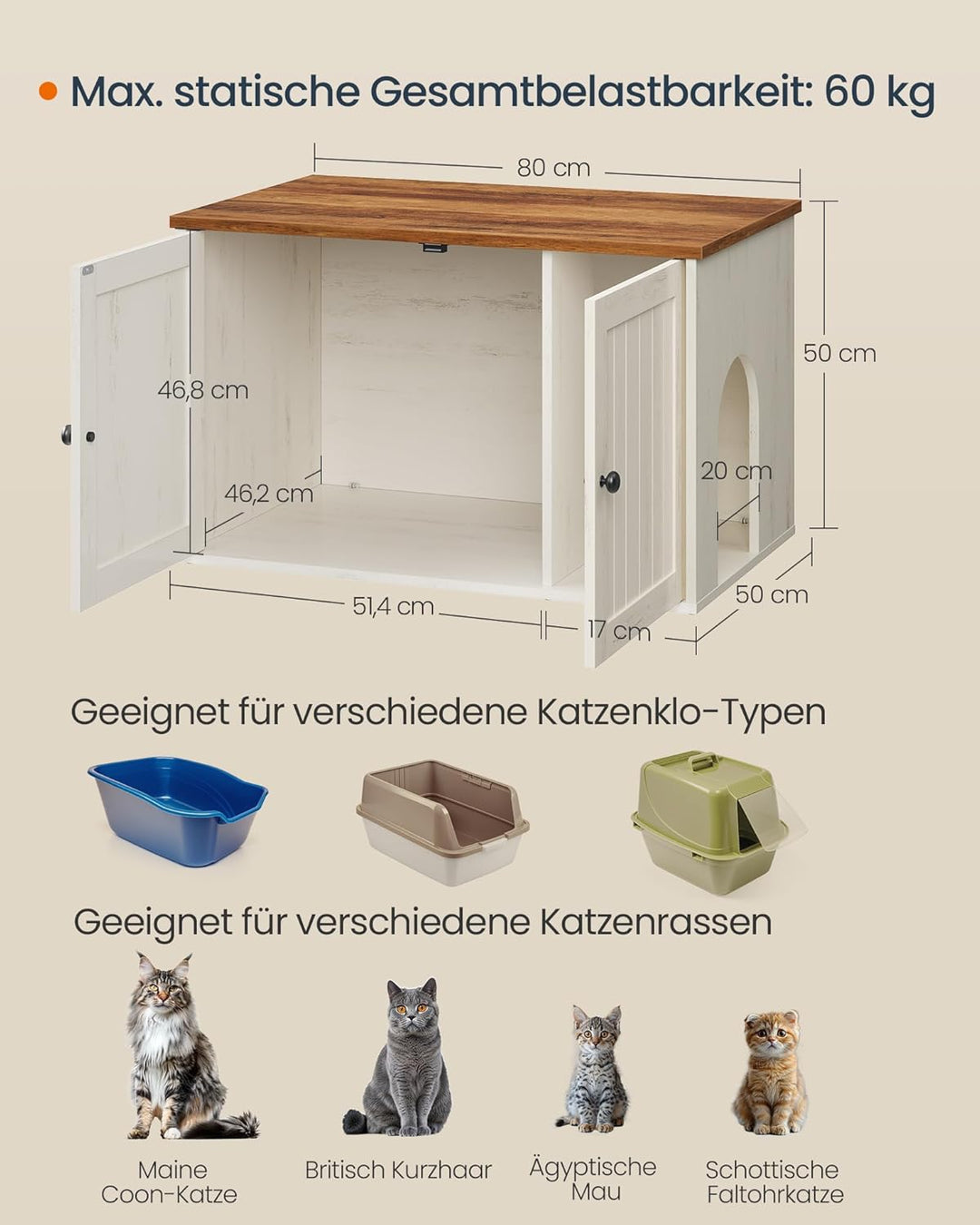SONGMICS HOME Katzenklo-Schrank, superschnelle werkzeuglose Montage, Toolless-Technologie, Katzentoi