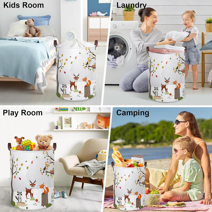 Clastyle Wildtiere Kinder Wäschekorb mit Henkel Baumzweige Kleidung Spielzeug Aufbewahrungskorb Jung