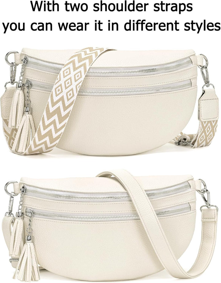 LANXINGLUO Bauchtasche Damen beige umhängetasche Damen mittelgross Crossbody Bag Mit Kreditkartenfac