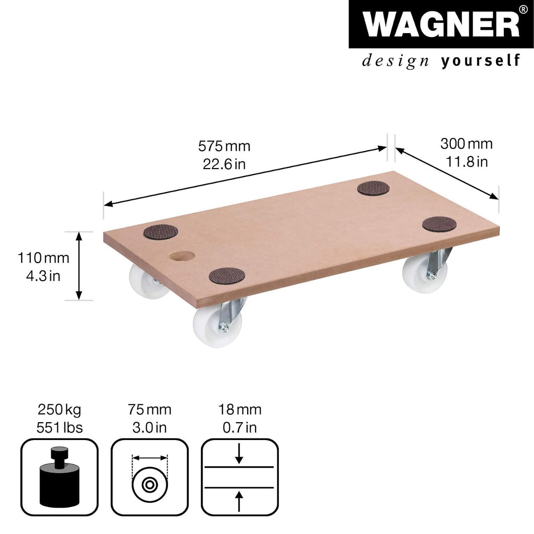 WAGNER Transportroller Transporthilfe 1121 I Plattformwagen aus MDF I 57,5 x 30 x 10 cm, Tragkraft 2