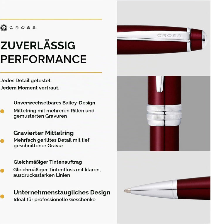 Cross Bailey Kugelschreiber (Drehmechanik, Schreibfarbe schwarz, Strichstärke M) Rot-Lack Rot-Lack S