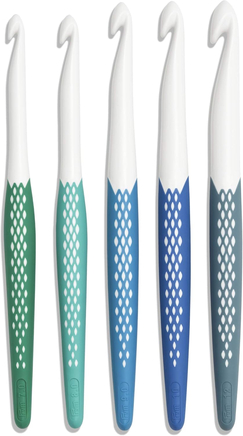 Prym 218441 Wollhäkelnadel Set 7,0 mm - 12,0 mm, prym.ergonomics, Kunststoff, ergonomischer Griff 7,