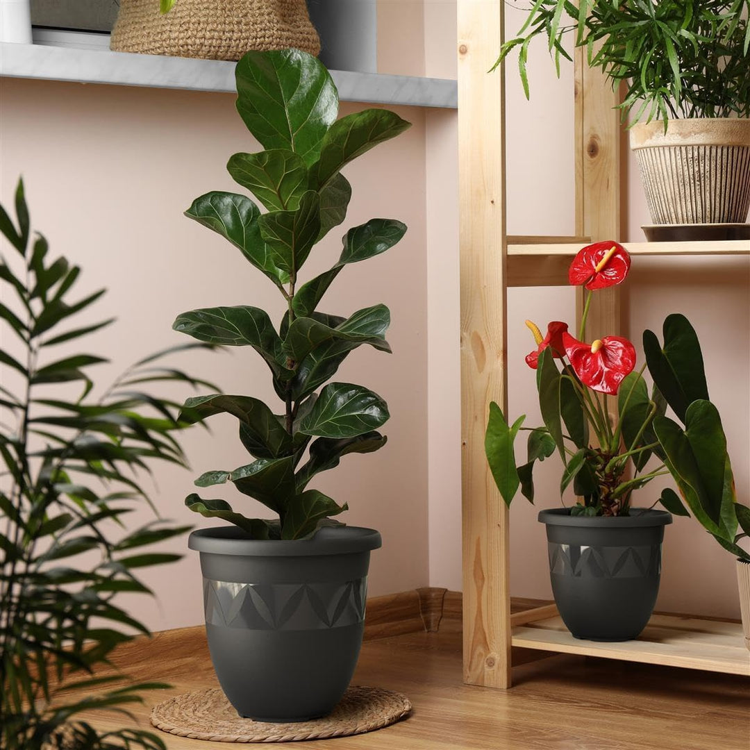 Plastard Übertopf 5er Set Durchmesser 35 cm Anthrazit Blumentopf für Innen und Aussen aus Kunststoff