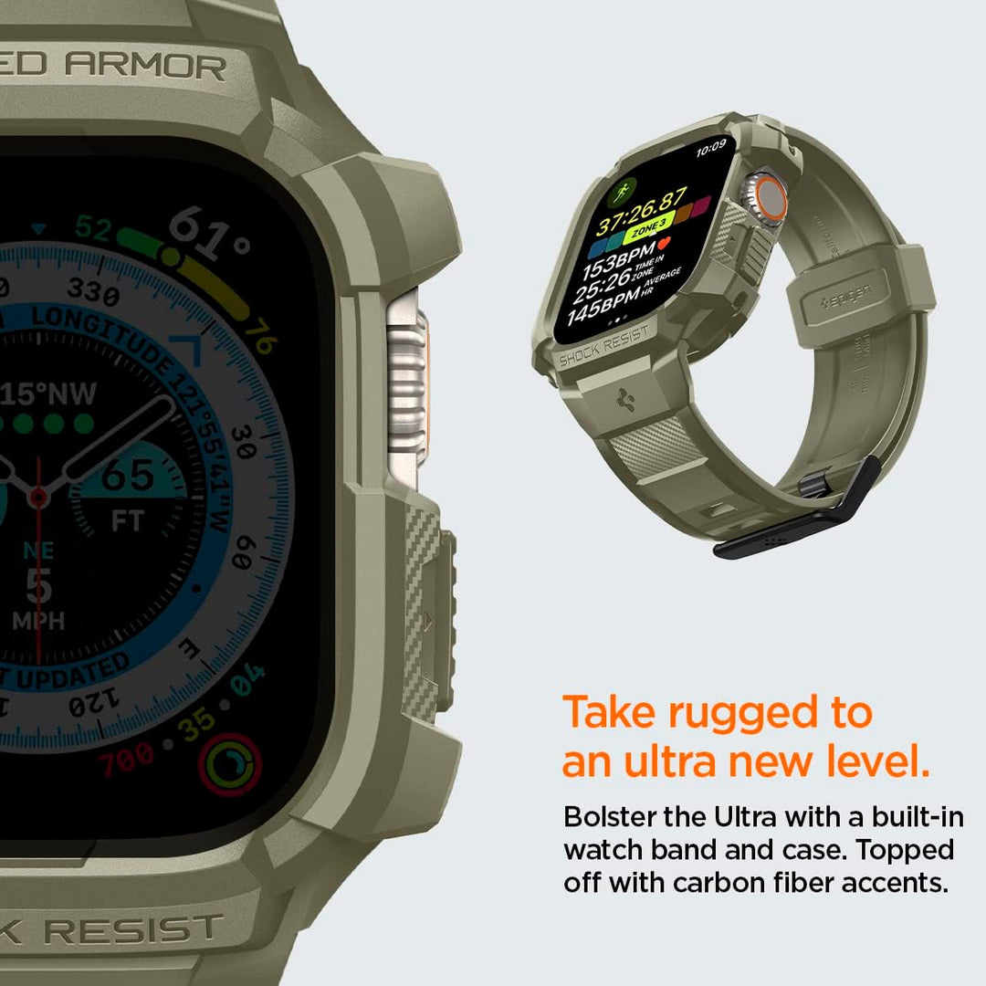 Spigen Rugged Armor Pro Hülle mit Band für Apple Watch Ultra 3/2/1 49mm | TPU-Unibody-Hülle mit Armb