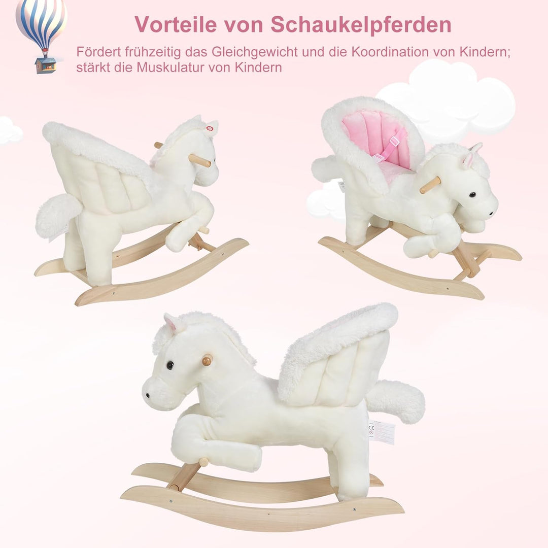 WOLTU Schaukelpferd Baby Schaukeltier Schaukelsitz Plüsch Schaukelspielzeug mit Gurt,PP-Baumwolle, W