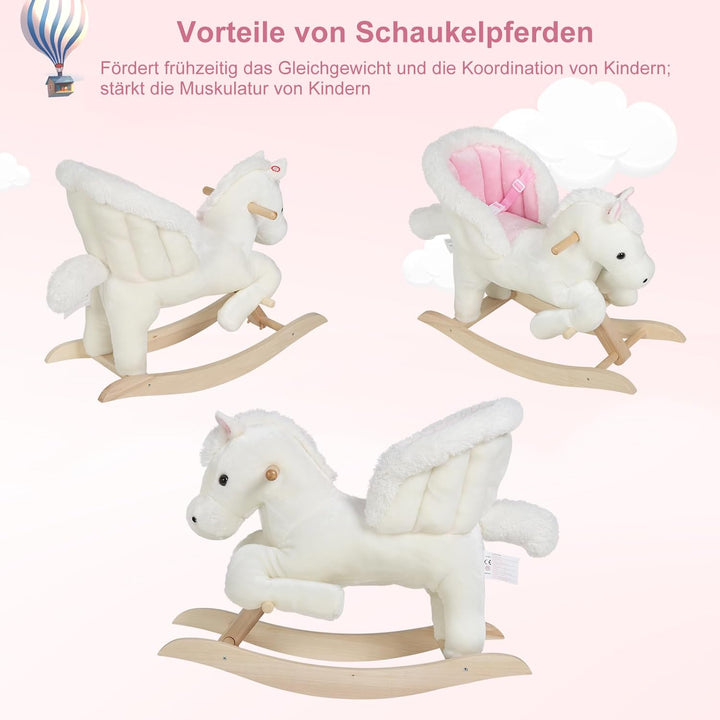 WOLTU Schaukelpferd Baby Schaukeltier Schaukelsitz Plüsch Schaukelspielzeug mit Gurt,PP-Baumwolle, W