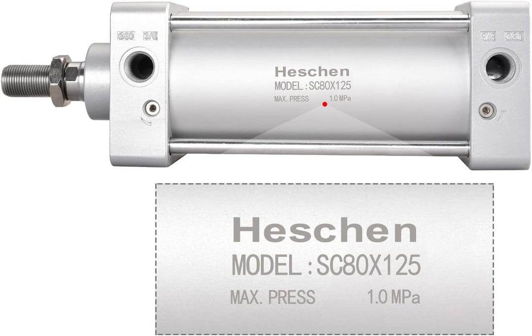 Heschen Pneumatischer Standard-Luftdruckzylinder, SC 80-125, PT3/8 Anschluss, 80mm Bohrung, 125mm Hu