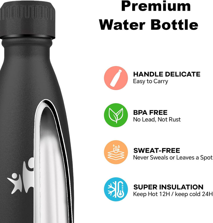 Grsta Trinkflasche Edelstahl, 500ml Thermosflasche, BPA-Frei, Trinkflasche Auslaufsicher, 24h Kalt &