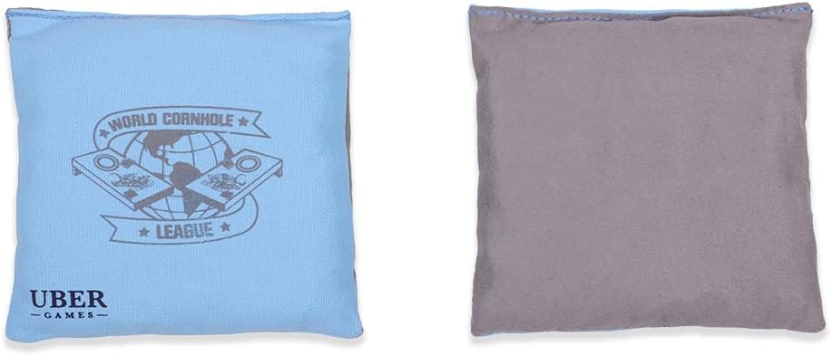 Uber Games - World Cornhole League – 8 Professional Cornhole Bean Bags - 4 x Sky& 4 x Coral - Offici