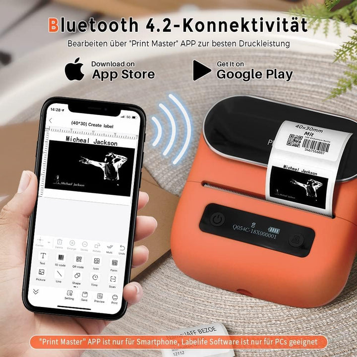 Phomemo M220 Etikettenhersteller, tragbarer Drucker, 80cm Bluetooth | Thermoetikettendrucker für Bar