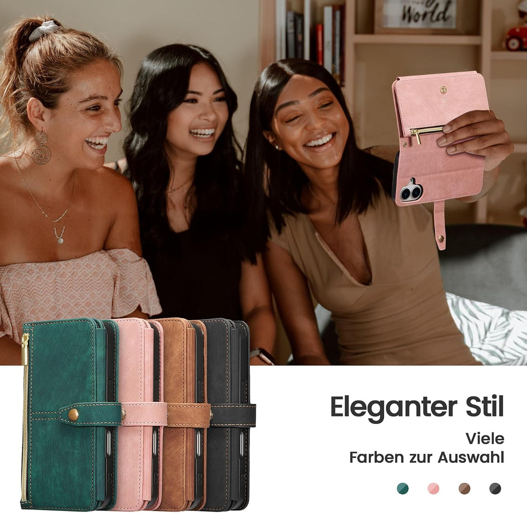 ZCDAYE Hülle für iPhone 16 mit Band Handykette, Leder iPhone 16 Handyhülle Handytasche mit Kartenfäc