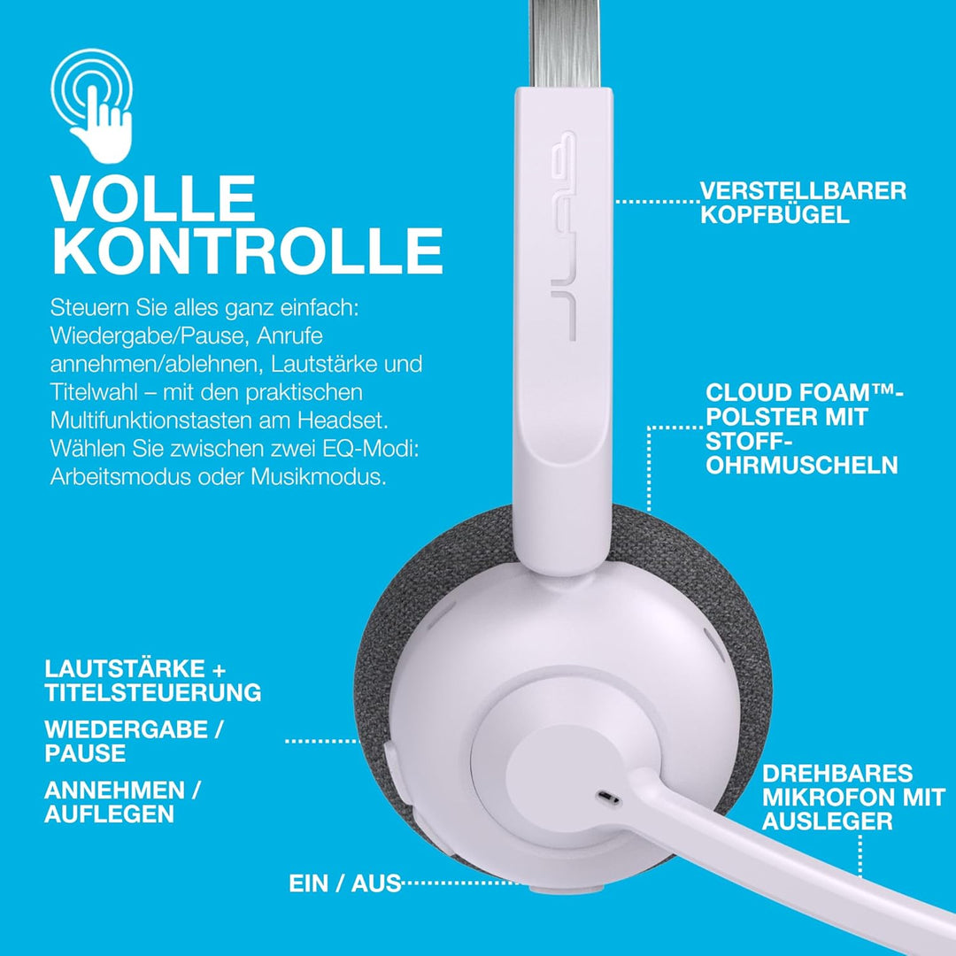 JLab Go Work Pop Wireless Headset mit Mikrofon: 50+ Std. Wiedergabezeit, Kopfhörer mit Mikrofon und