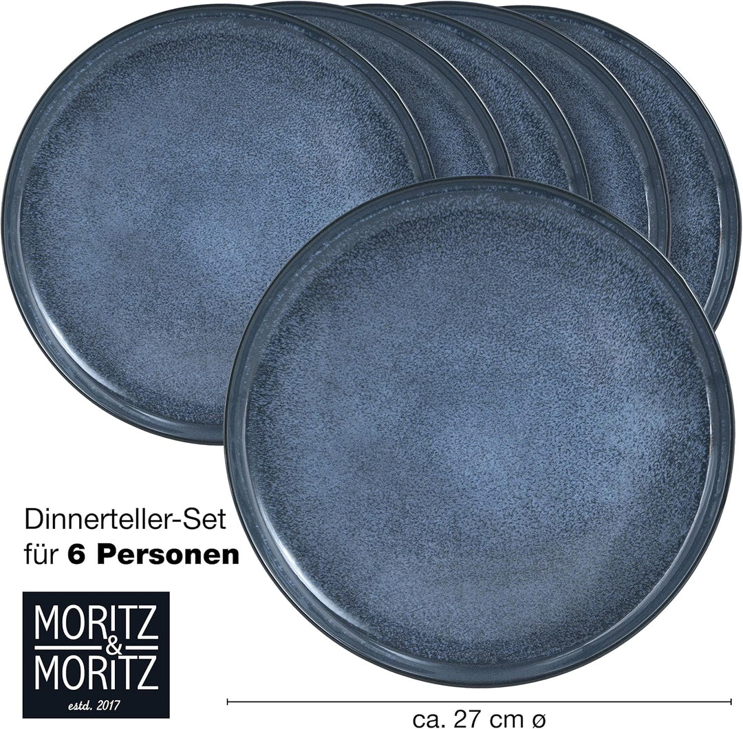 Moritz & Moritz VIDA 6er Dinner Teller Set Blau - Dinnerteller für 6 Personen - Porzellan spülmaschi