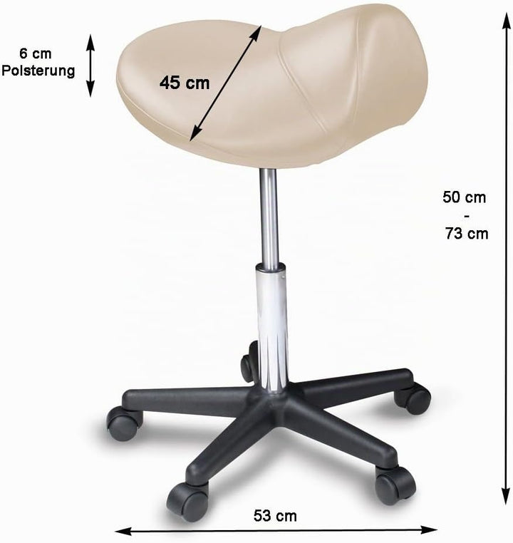 Sattelhocker - Extra breiter Sattelsuhl - Drehhocker Arbeitshocker Rollhocker mit Sattelsitz für Bür