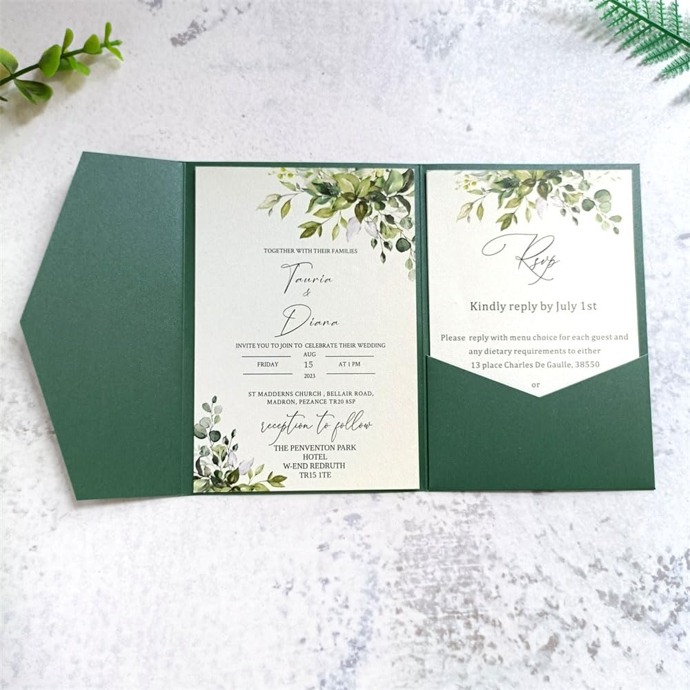Grüne Hochzeitseinladungsumschläge, Perlpapier, 250 g/m², 25 Stück, Für Hochzeit Geburtstag Taufe Ei