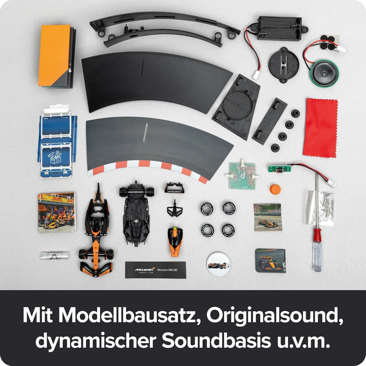 FRANZIS 67391 - McLaren Racing Adventskalender 2025 - Modellbausatz im Massstab 1:43, inkl. Soundmod