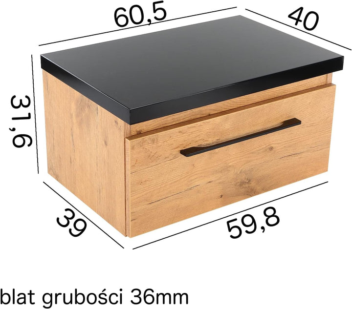 paplinskimoebel Badeschrank Merida B60,5/59,8 x T40/39 x H31,6 cm, mit Schublade, für Wandmontage, a