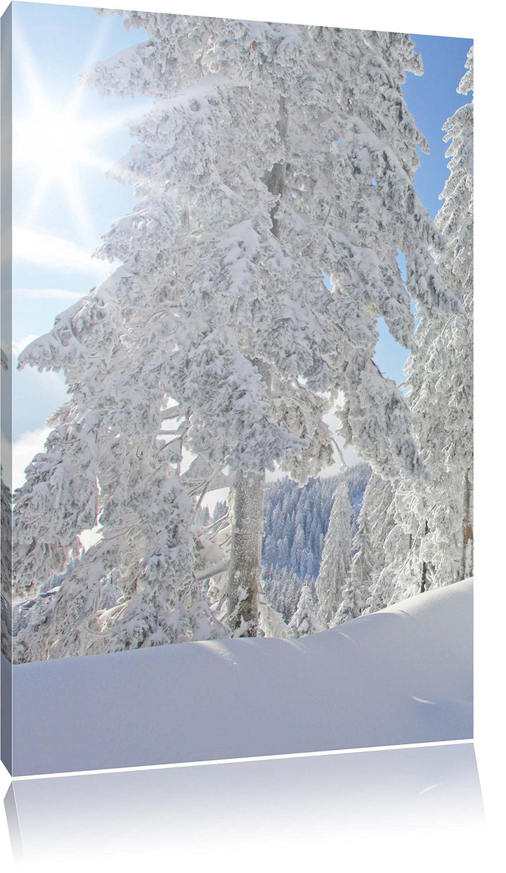 Winterlandschaft Bäume, Format: 100x70 auf Leinwand, XXL riesige Bilder fertig gerahmt mit Keilrahme