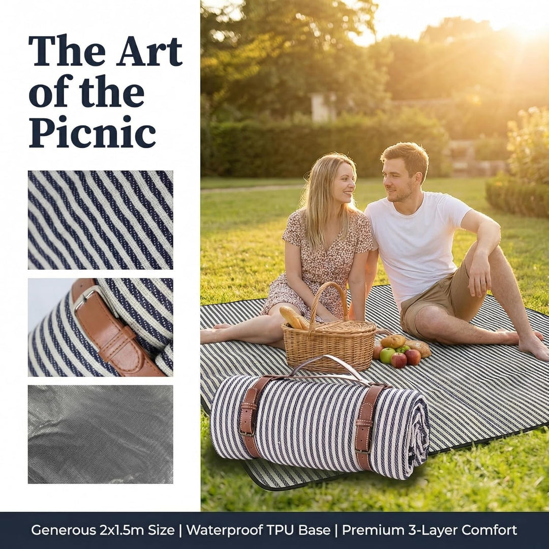 Picknickdecke 150x200cm Wasserdicht Extra Grosse Stranddecke Campingdecke mit Tragegriff 3-lagig Iso