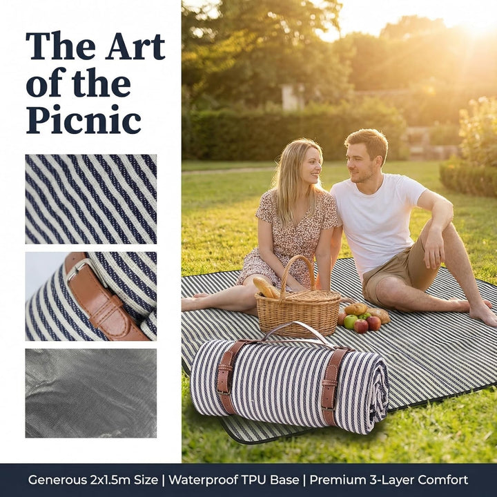 Picknickdecke 150x200cm Wasserdicht Extra Grosse Stranddecke Campingdecke mit Tragegriff 3-lagig Iso
