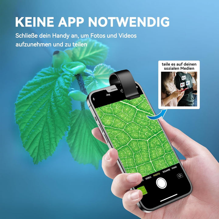 200 x Telefonmikroskop für Kinder Mini-Mikroskop mit CPL 2 Helligkeitsmodi Keine App erforderlich fü