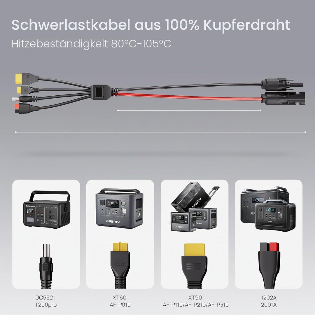 AFERIY Solarpanel Ladekabel 4 in 1 Solarstecker 10A auf DC-Stromkabel 14AMG SK-4IN1, SK-4IN1