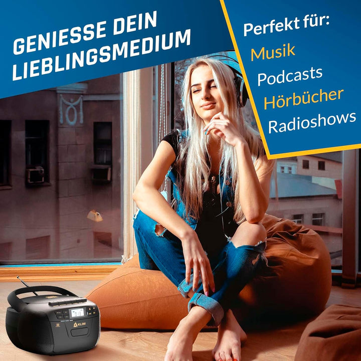 KLIM CD Player mit Kassette, Kassettenspieler, Kassettenrekorder, Radio mit CD und Kassette, CD Play