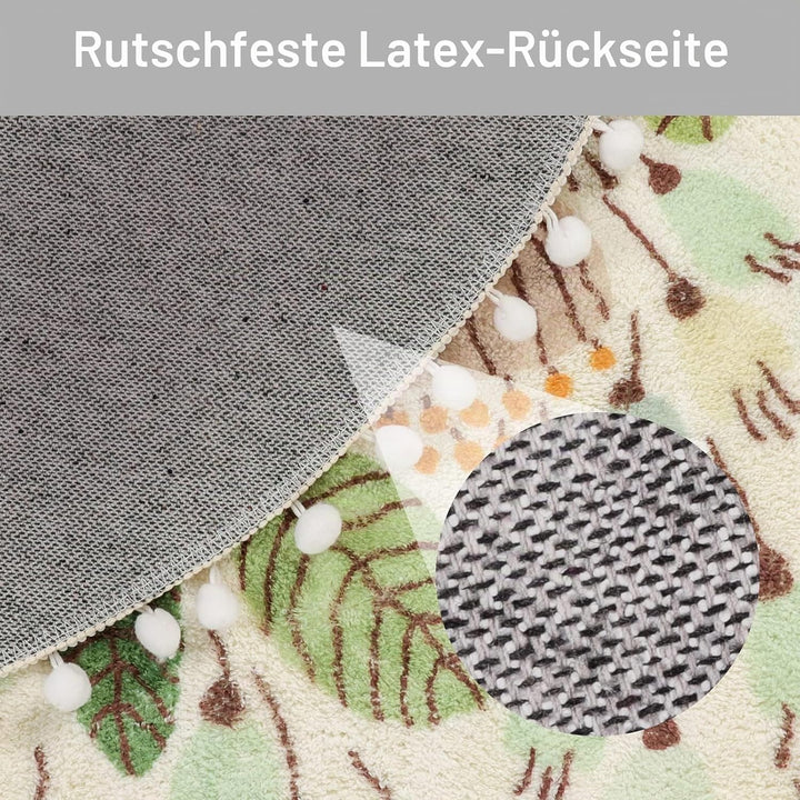 Uphome Kleiner runder Teppich, 60 cm Kreis, niedliche Badematte mit Pompons, Fransen, Blumenpflanze,