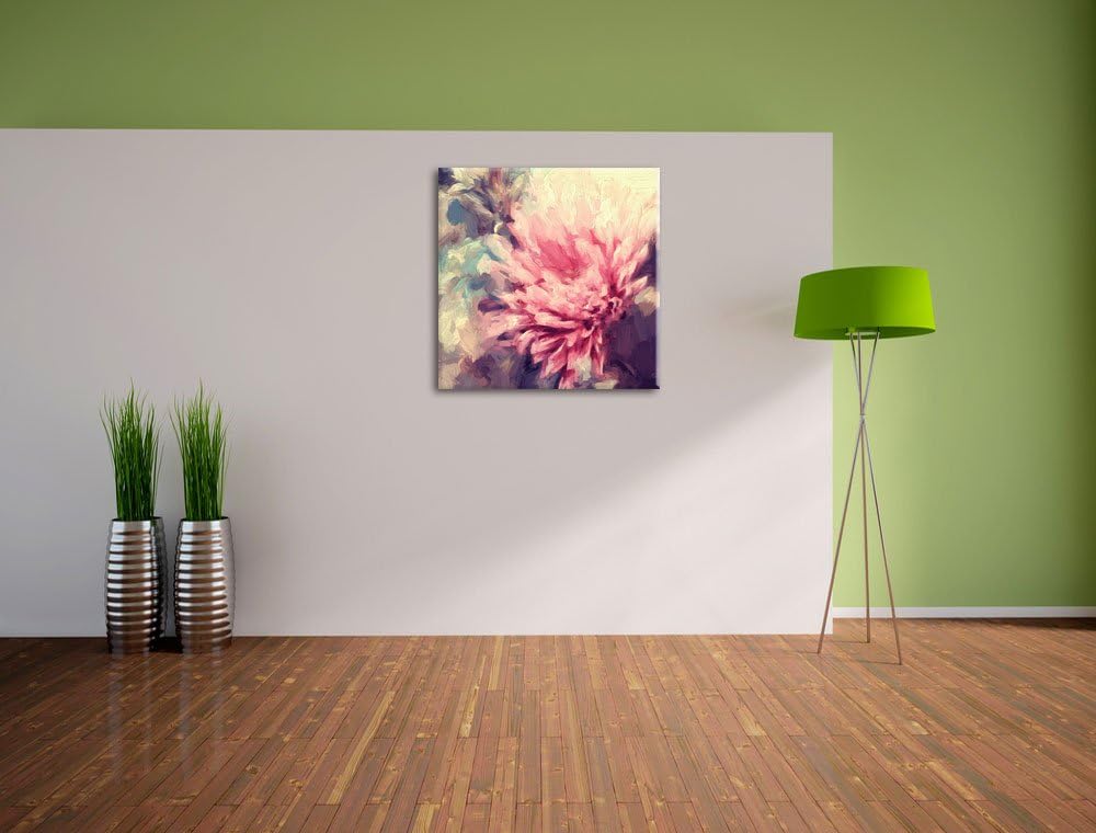 Pixxprint Romantische Blumen Pinsel Effekt, Format: 70x70 auf Leinwand, 70x70