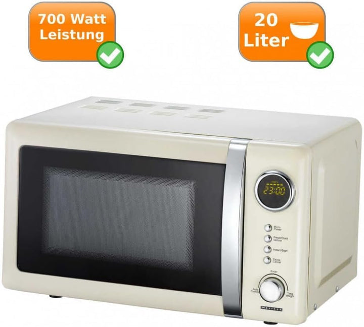 MELISSA 16330128 Retro Mikrowelle/1000 Watt/23 Liter Garraum,Design Mikrowelle mit Grill/Creme Farbe