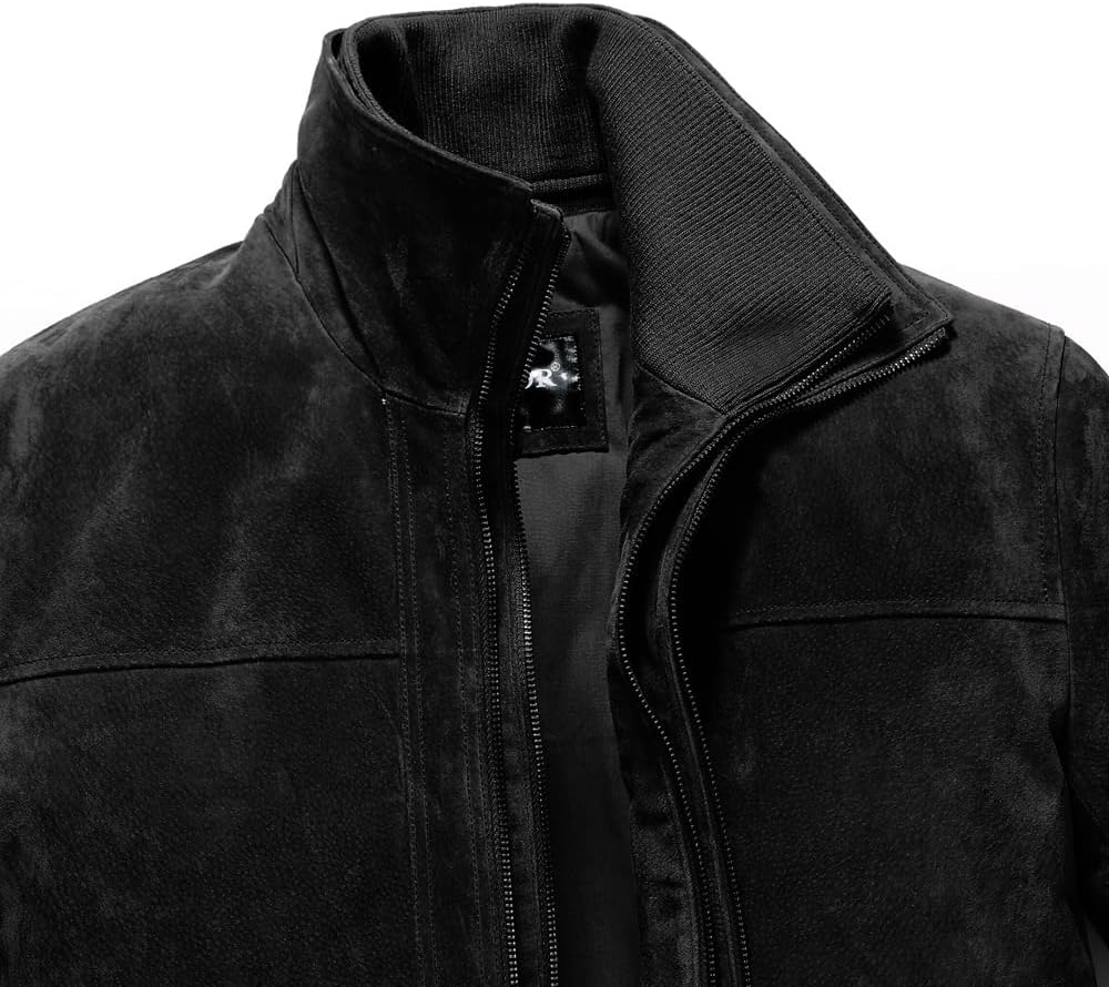 FLAVOR Herren Lederjacke Wildleder Jacke Baumwolle Gefüttert Mit Abnehmbares Kragen Freizeitjacke S