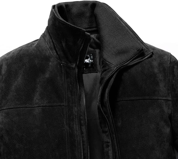 FLAVOR Herren Lederjacke Wildleder Jacke Baumwolle Gefüttert Mit Abnehmbares Kragen Freizeitjacke S
