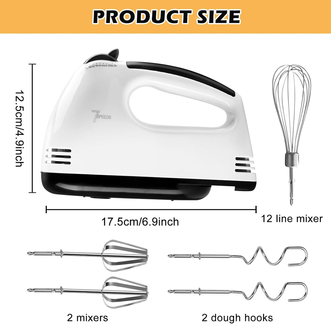 Handmixer Elektrisch, Handrührgerät Edelstahlkneter, Elektrisch Handrührgerät, 7 Stufen Handrührer M