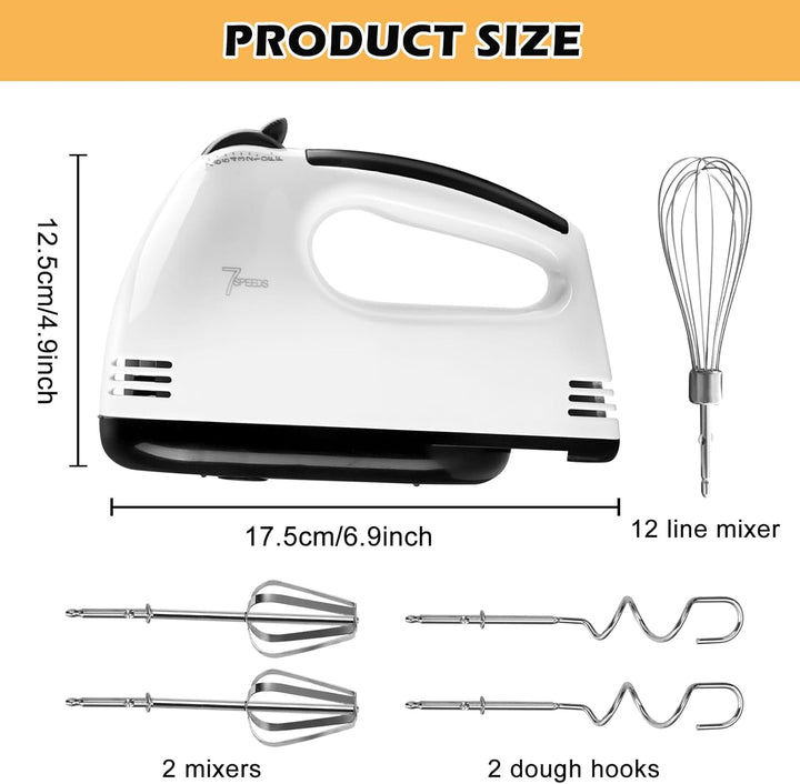 Handmixer Elektrisch, Handrührgerät Edelstahlkneter, Elektrisch Handrührgerät, 7 Stufen Handrührer M