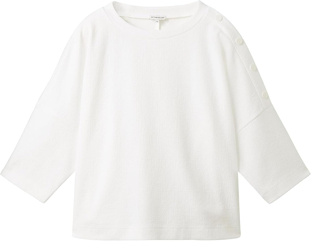 TOM TAILOR Damen Loose Fit Sweatshirt mit Knöpfen XL 10315 - Whisper White, XL 10315 - Whisper White